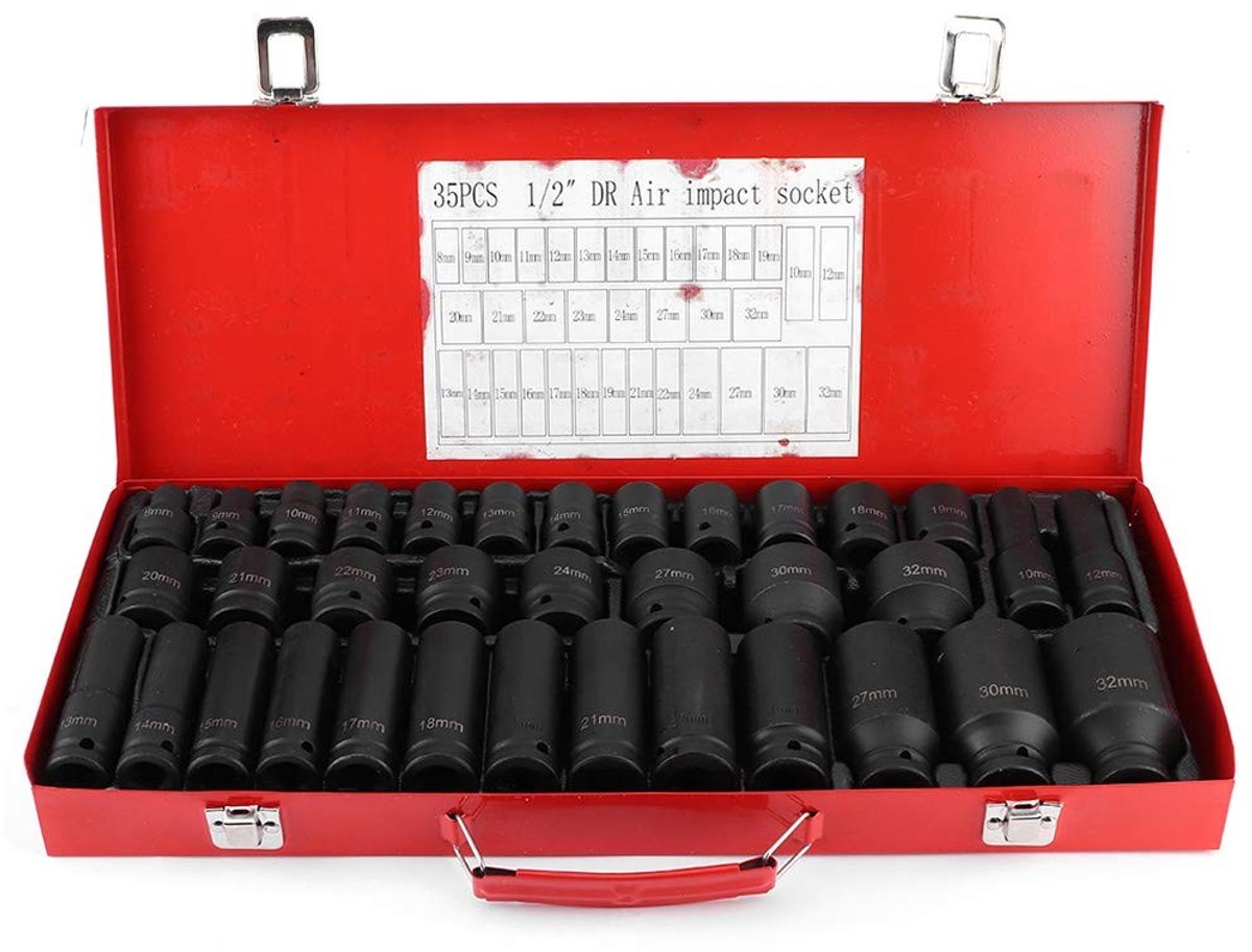 NTH products- Impact Socket Set 35 Stukken - Chroom-vanadium Staal - Draagtas - Antioxiderende Bescherming - Slag/Standardsleutel - Roestvrij en Duurzaam - Sleutelset