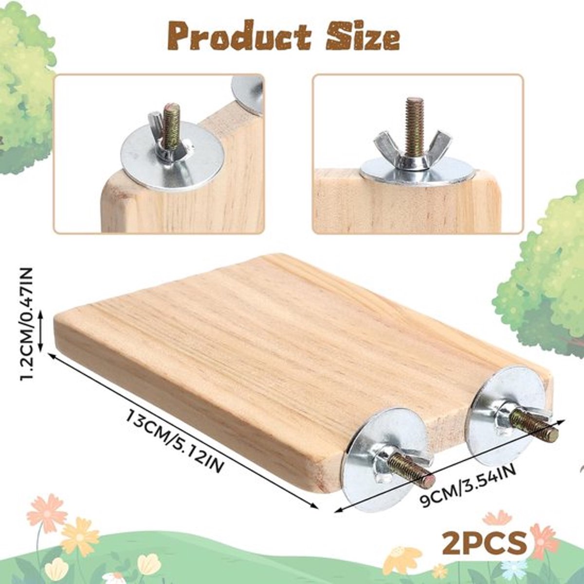 VHV - Vogelzitstok - Vogelplatform - Vogelaccessoire - Vogelplatform set - Rechthoekig zitplatform - Papegaaien platform - Parkieten zitplek - Vogelkooi plank - Voor papegaaien - Voor nymphs - Voor vogelkooi thumbnail 4