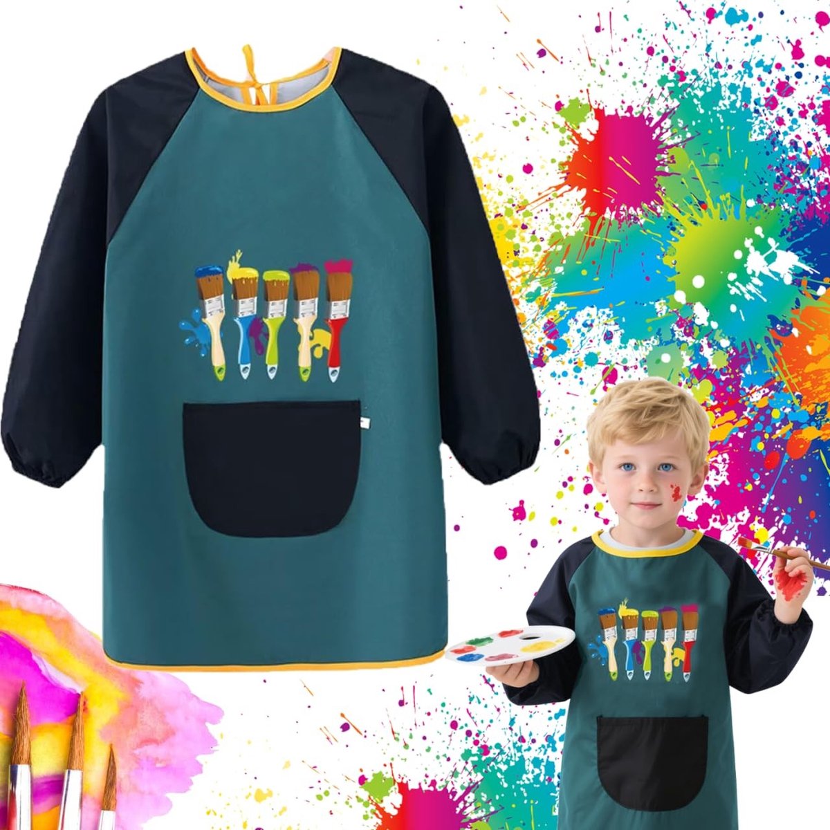 Dailygoods- Schilderschort Kind - Waterdicht - Kinderschort - Schildersschort - Koken - Elastische Manchetten - Modieus Kleurblokkeringsdesign