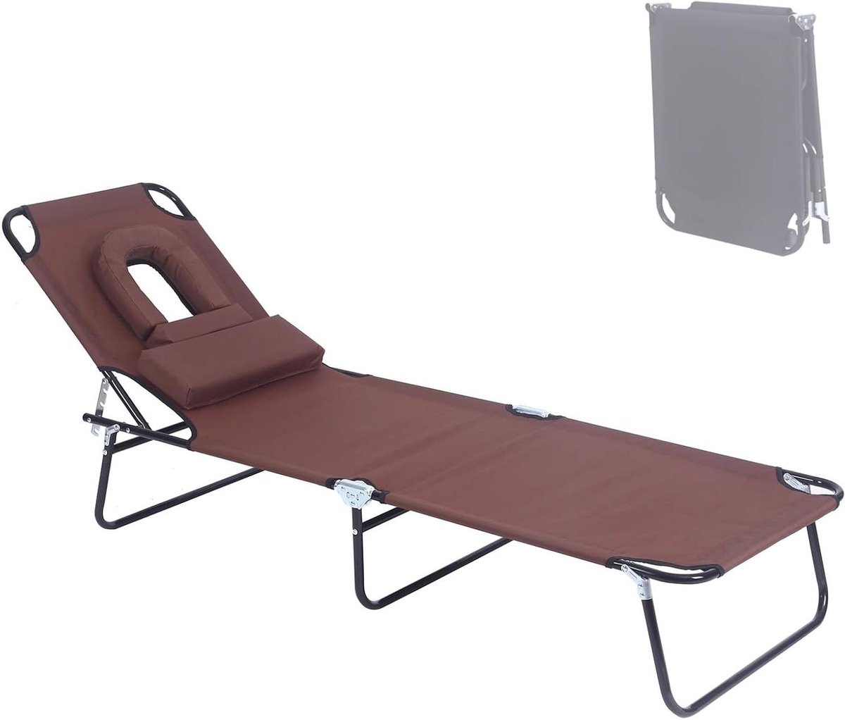 Opvouwbare zonnebank - Loungestoel buiten - Zonnebaden ontspannen - Verstelbare rugleuning - 189x58cm - Bruin