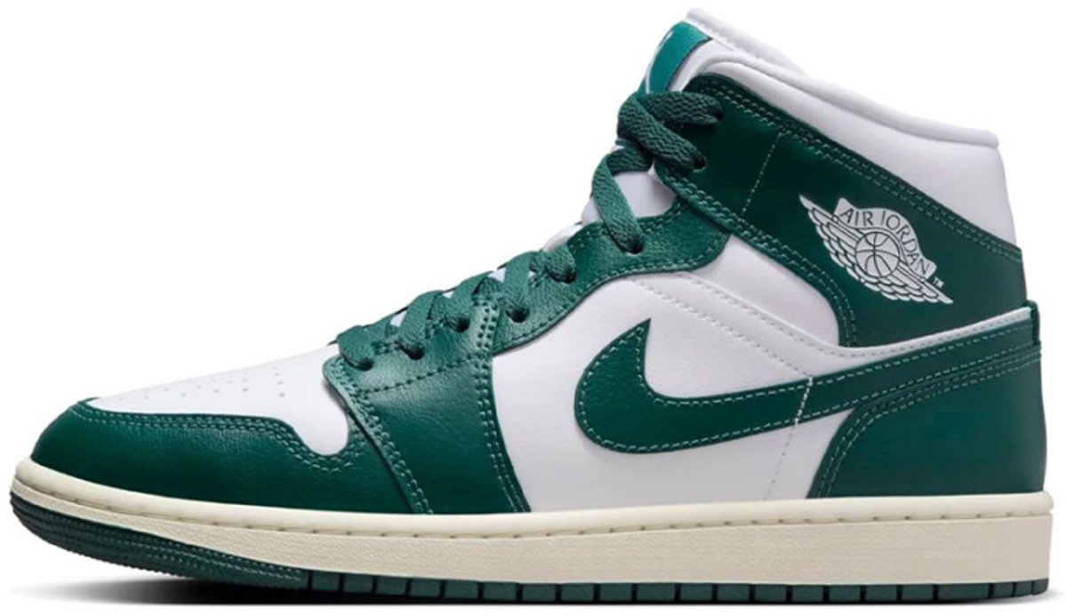 Nike Air Jordan 1 Mid - Maat 43 - Donkergroen / Wit / Gebroken Wit / - Sneakers Unisex - Doos Zonder Deksel