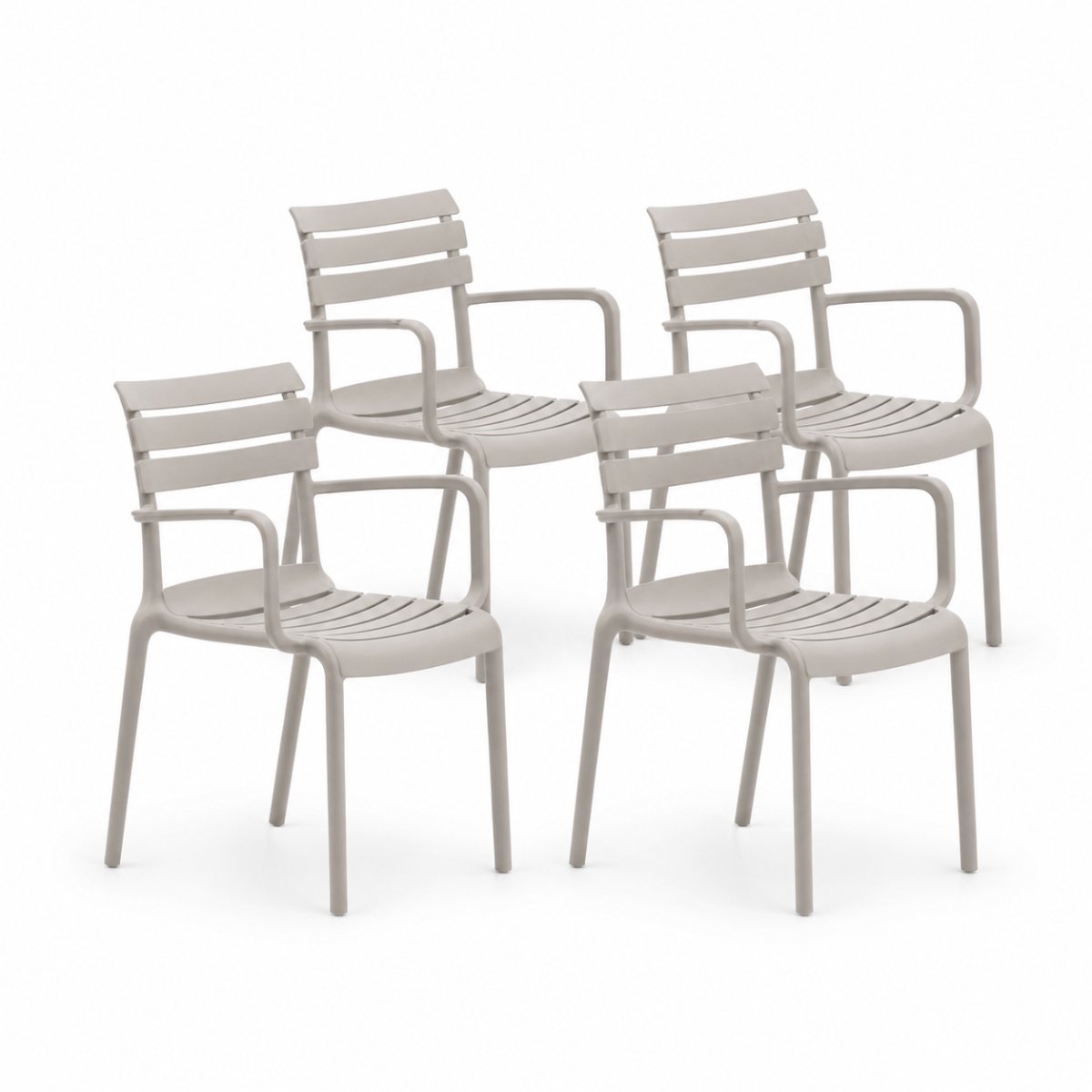 DS4U® - Zayn tuinstoel - Set van 4 - Beige - Kunststof - Stapelbaar - Met armleuning