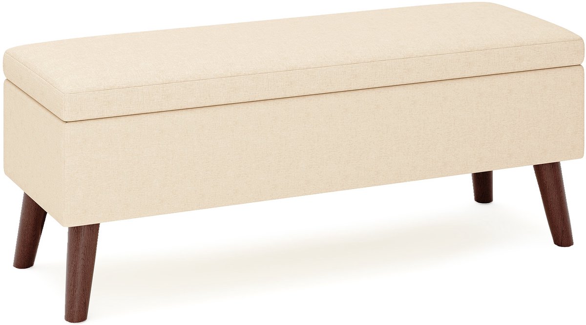 Xbro Zitbank met Opbergruimte, 52L Opbergruimte, Opvouwbare Opbergbank met Houten Poten, Linnen Bekleding, 110 x 39 x 45 cm,Beige