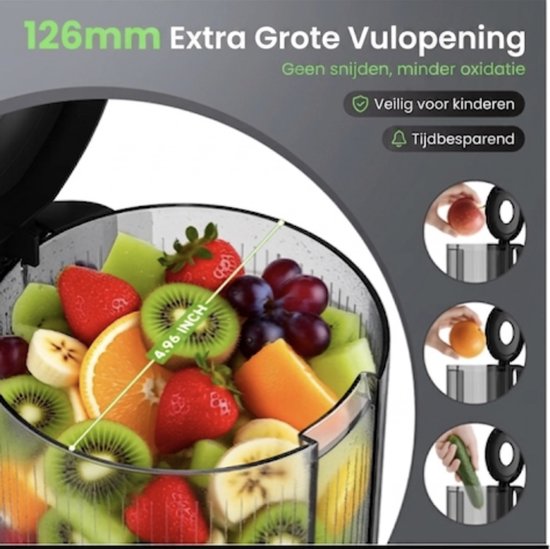 HOMELUX Slow Juicer 220W - 126mm XXL - Vulopening voor hele vruchten - Elektrische koudperssapcentrifpge - INCL 2 bekers en schoonmaakborstel van Homelux — afbeelding 2