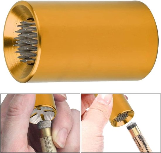 2-in-1 Billiard Cue Tip Shaper en Scuffer Tool voor Pooltafel - 30x18mm Aluminium Accessoire in Geel voor het Slijpen van Billiard Kegels — afbeelding 5