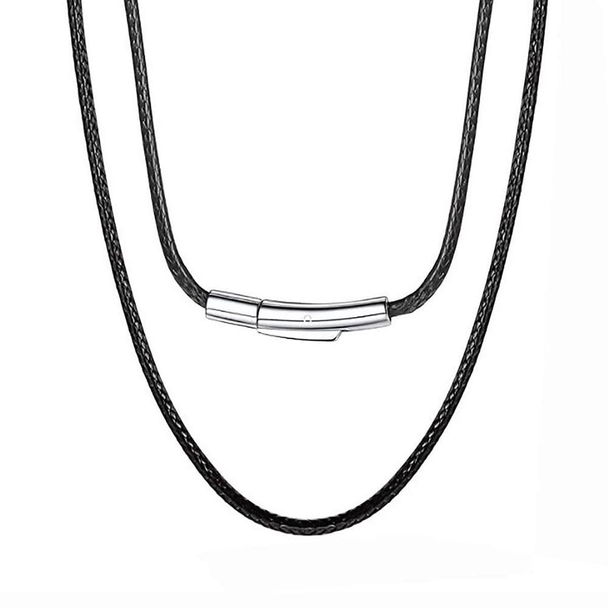 Dailygoods- Halsketting Zwart Nylon - Roestvrijstalen Gesp - Dames/Herenketting - 3 mm Breed - 45 cm - Chroomvrij en Antiallergisch - Sieraad
