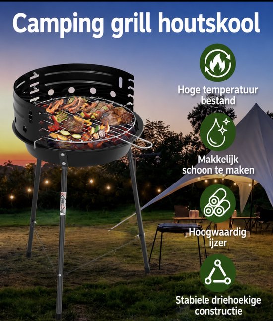 Homelux Draagbare houtskoolgrill - Met windscherm - BBQ - Hoogte verstelbare - Driepoot campinggrill voor tuin - Balkon en buitengebruik van homelux — afbeelding 5
