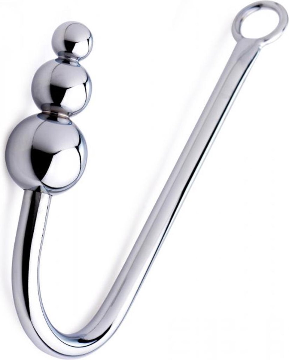 XR Brands – Master Series RVS Anaal Haak met O-ring en Oplopende Anale Kralen – 40 cm – Zilver