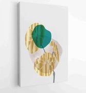 Gouden en luxe patroonontwerp met bladeren, lijntekeningen, met de hand getekend Organisch vormontwerp voor wandafdrukken, canvasafdrukken, poster, home dec 1 - Moderne schilderije