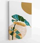 Gouden en luxe patroonontwerp met bladerenlijnkunst, Handtekening Organisch vormontwerp voor wandafdrukken, canvasafdrukken, poster, home dec 3 - Moderne schilderijen – Verticaal –