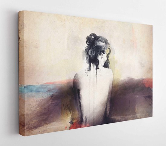 Onlinecanvas - Schilderij - Vrouw Portret Abstracte Aquarel Mode Achtergrond Art Horizontaal Horizontal - Multicolor - 115 X 75 Cm