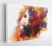 Onlinecanvas - Schilderij - Vrouw Gezicht. Handgeschilderde Mode-illustratie Art Horizontaal Horizontal - Multicolor - 50 X 40 Cm