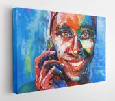 Onlinecanvas - Schilderij - Levensfoto Lachende Vrouw Volledig Bedekt Met Dikke Verf Art Horizontaal Horizontal - Multicolor - 80 X 60 Cm