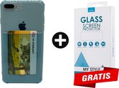 Crystal Backcase Transparant Shockproof Met Pasjeshouder Hoesje iPhone 8 Plus Blauw - Gratis Screen Protector - Telefoonhoesje - Smartphonehoesje