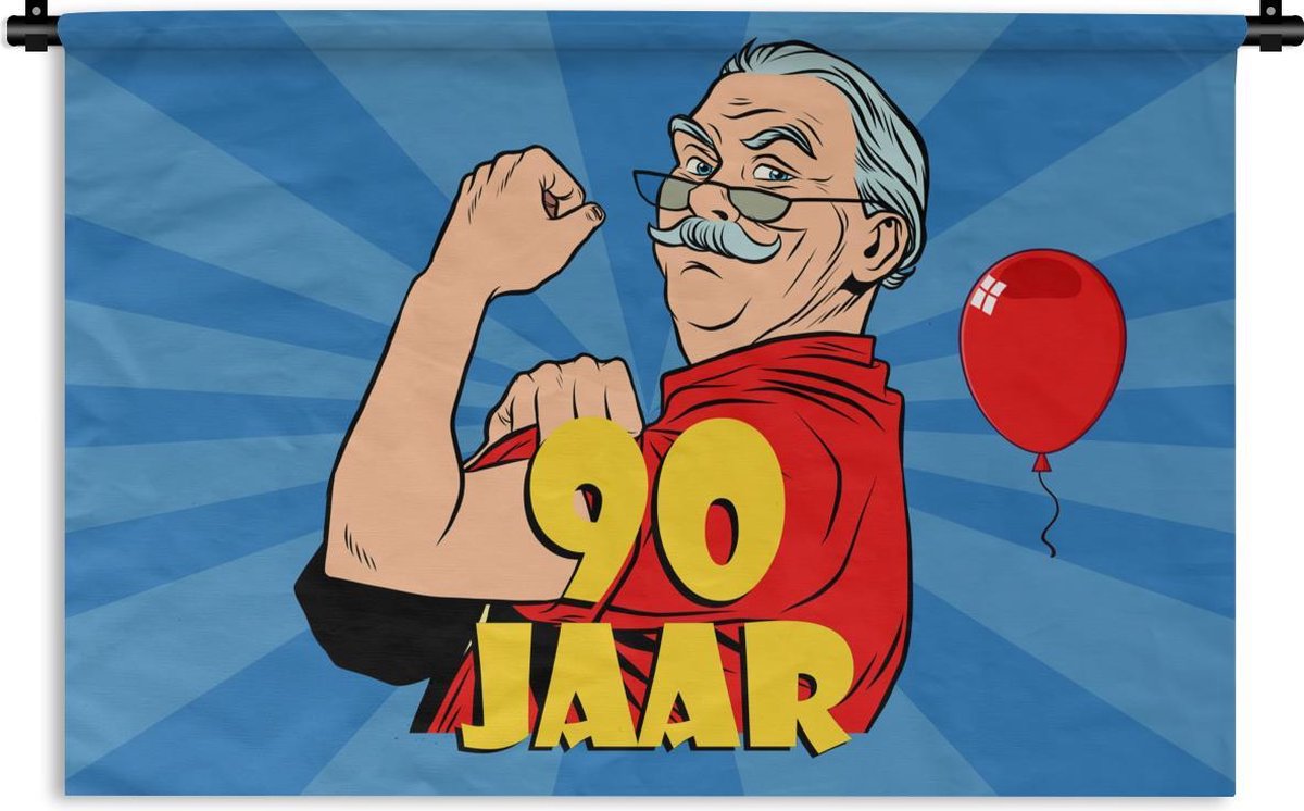 Wandkleed - Wanddoek - Verjaardag - 90 Jaar - Man - 150x100 cm - Wandtapijt
