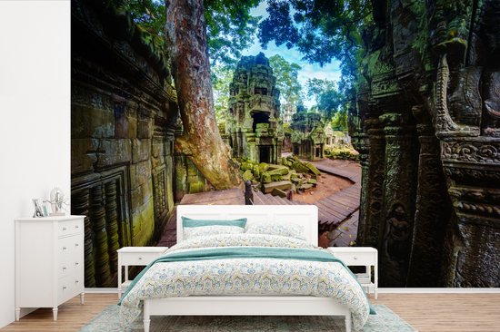 Behang - Fotobehang Ta Prohm tempel in Angkor Wat - Breedte 525 cm x hoogte 350 cm
