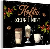 Wanddecoratie Metaal - Aluminium Schilderij Industrieel - Koffie - Mokken - Quotes - 40x30 cm - Dibond - Foto op aluminium - Industriële muurdecoratie - Voor de woonkamer/slaapkamer - Cadeau voor vrouw - Cadeau voor man