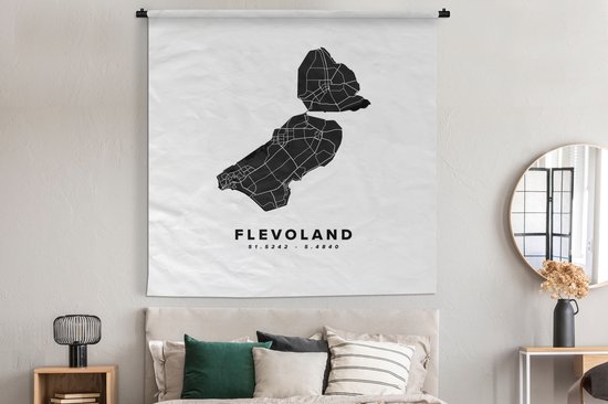 Tapisserie - Tissu mural - Flevoland - Carte routière Pays- Nederland - Wit - 180x180 cm - Tapisserie