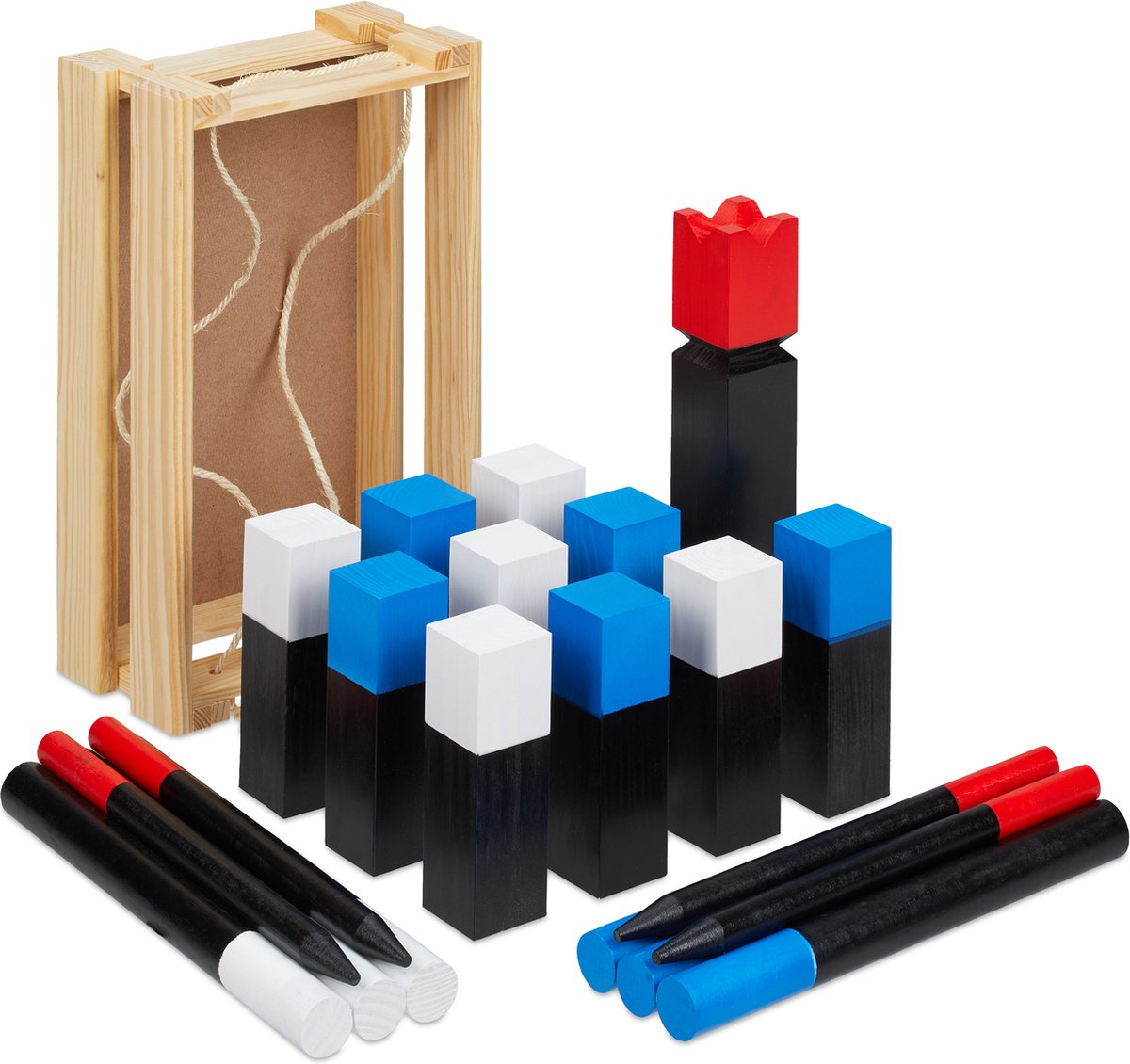 Relaxdays Kubb spel met kleurrijke blokken outdoor campingspel hout