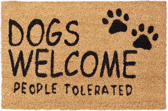Relaxdays deurmat kokos hond - tekst dogs welcome - kokosmat 60 x 40 cm - rechthoekig