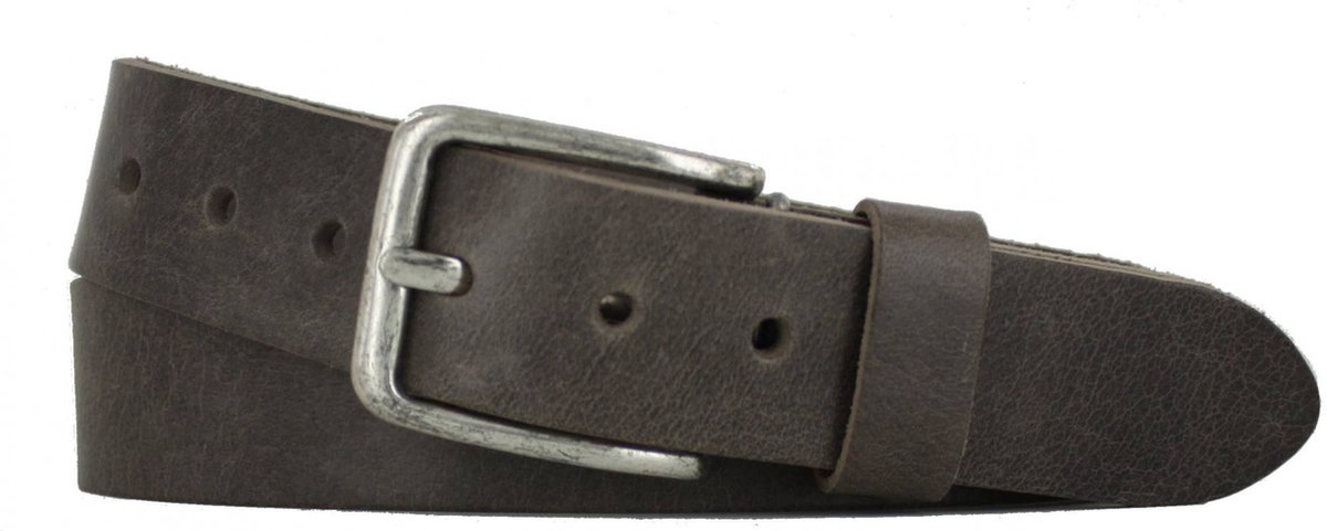 Leren Riem Heren/Dames | 4cm breed | Riemmaat: 85cm (totale lengte: 100cm) | 100% echt leer | Kleur: grijs | Nikkelvrije gesp