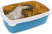Broodtrommel Blauw - Lunchbox - Brooddoos - Paard - Bladeren - Herfst - 18x12x6 cm - Kinderen - Jongen