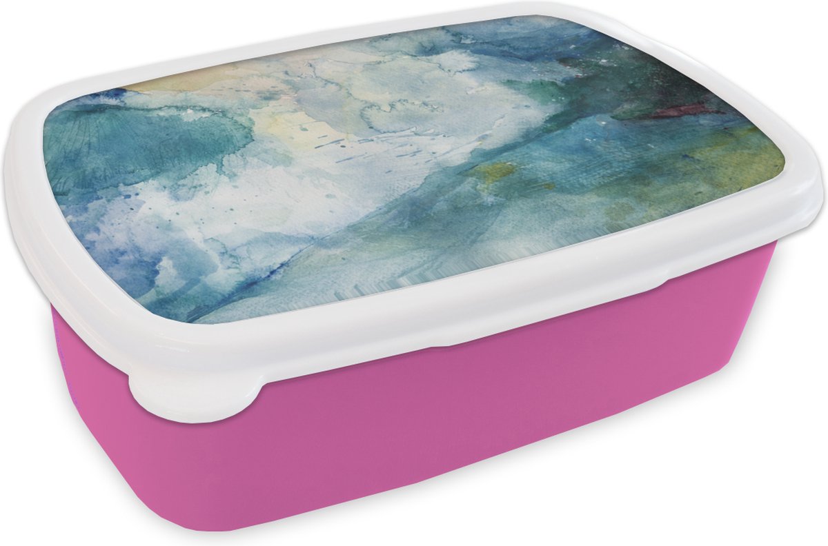 Broodtrommel Roze - Lunchbox - Brooddoos - Zee - Storm - Waterverf - 18x12x6 cm - Kinderen - Meisje