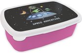 Broodtrommel Roze - Lunchbox - Brooddoos - Quotes - 'Space adventure' - Spreuken - Jongens - Kids - Kinderen - Kindje - 18x12x6 cm - Kinderen - Meisje