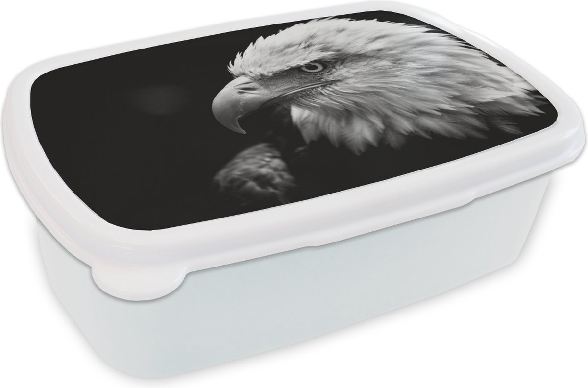 Broodtrommel Wit - Lunchbox - Brooddoos - Arend - Macro - Zwart - 18x12x6 cm - Volwassenen