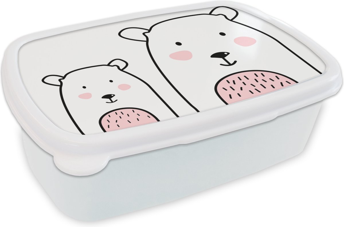 Broodtrommel Wit - Lunchbox - Brooddoos - Beer - Dieren - Kinderen - 18x12x6 cm - Volwassenen