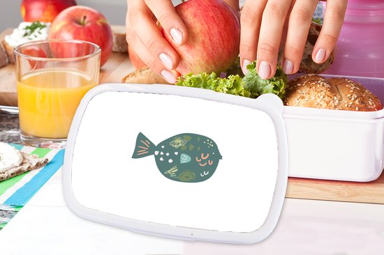 Lunch box Wit - Lunch box - Boîte à pain - Poisson - Vert - Pastel - 18x12x6 cm - Adultes