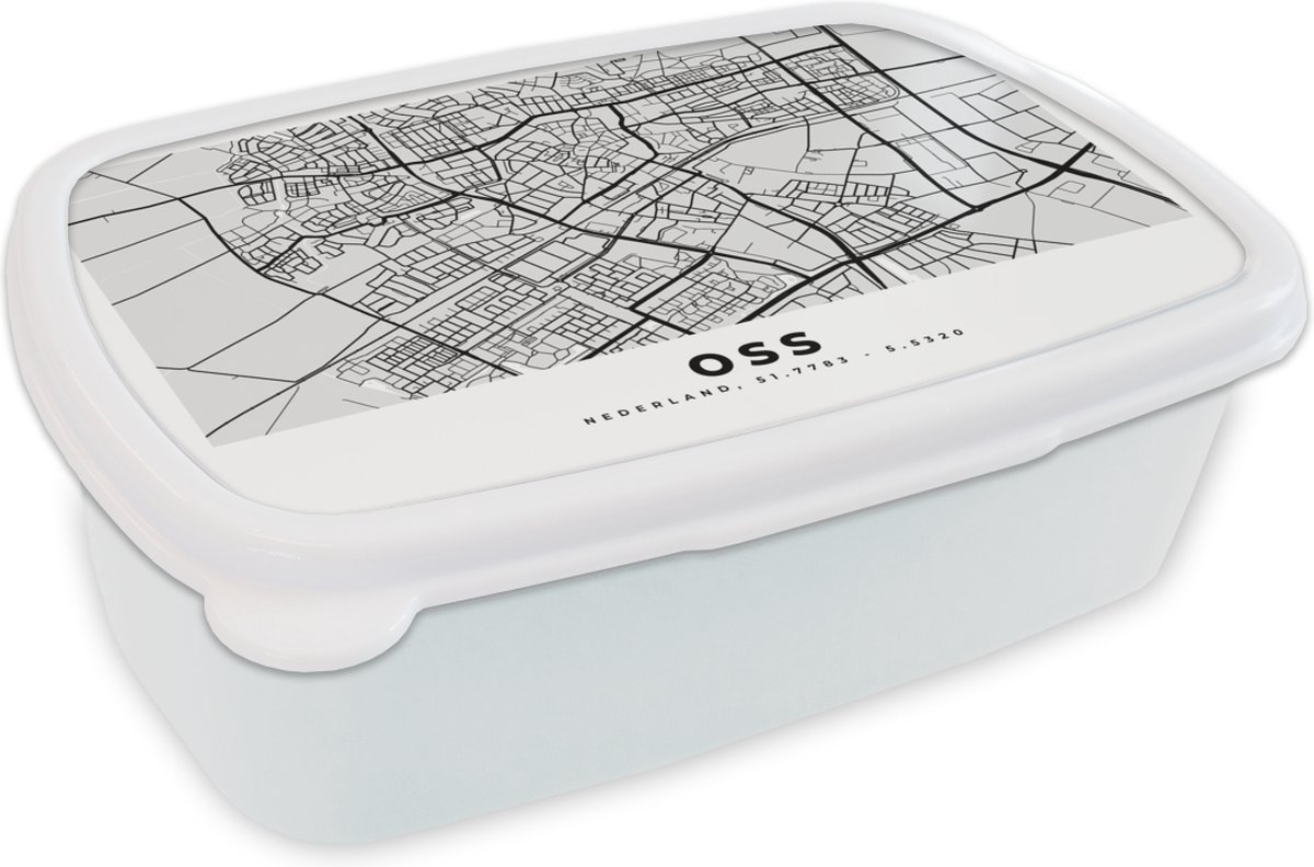 Broodtrommel Wit - Lunchbox - Brooddoos - Kaart - Oss - Nederland - 18x12x6 cm - Volwassenen