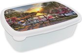 Broodtrommel Wit - Lunchbox - Brooddoos - Fiets - Amsterdam - Lente - 18x12x6 cm - Volwassenen