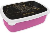 Broodtrommel Roze - Lunchbox - Brooddoos - Kaart - Zaandam - Zwart - Goud - 18x12x6 cm - Kinderen - Meisje
