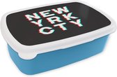 Broodtrommel Blauw - Lunchbox - Brooddoos - New York - City - Rood - 18x12x6 cm - Kinderen - Jongen