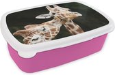 Broodtrommel Roze - Lunchbox - Brooddoos - Giraf - Dieren - Zwart - 18x12x6 cm - Kinderen - Meisje