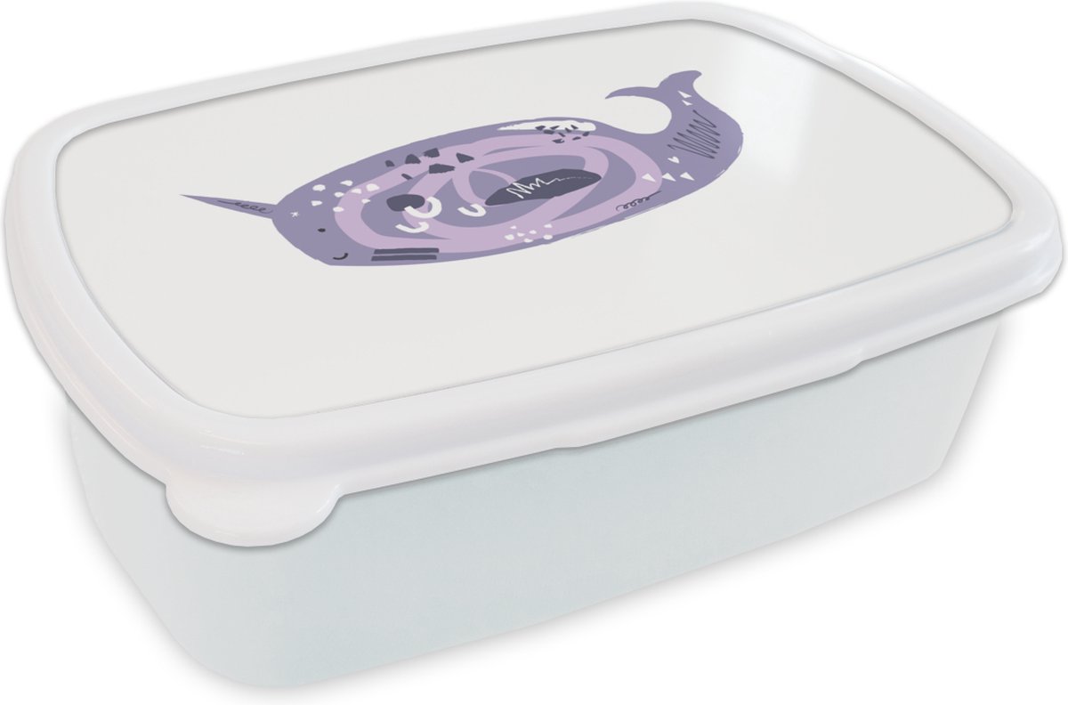 Broodtrommel Wit - Lunchbox - Brooddoos - Vis - Dieren - Paars - Aquarel - 18x12x6 cm - Volwassenen