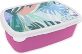 Broodtrommel Roze - Lunchbox - Brooddoos - Zomer - Plant - Tropische - 18x12x6 cm - Kinderen - Meisje