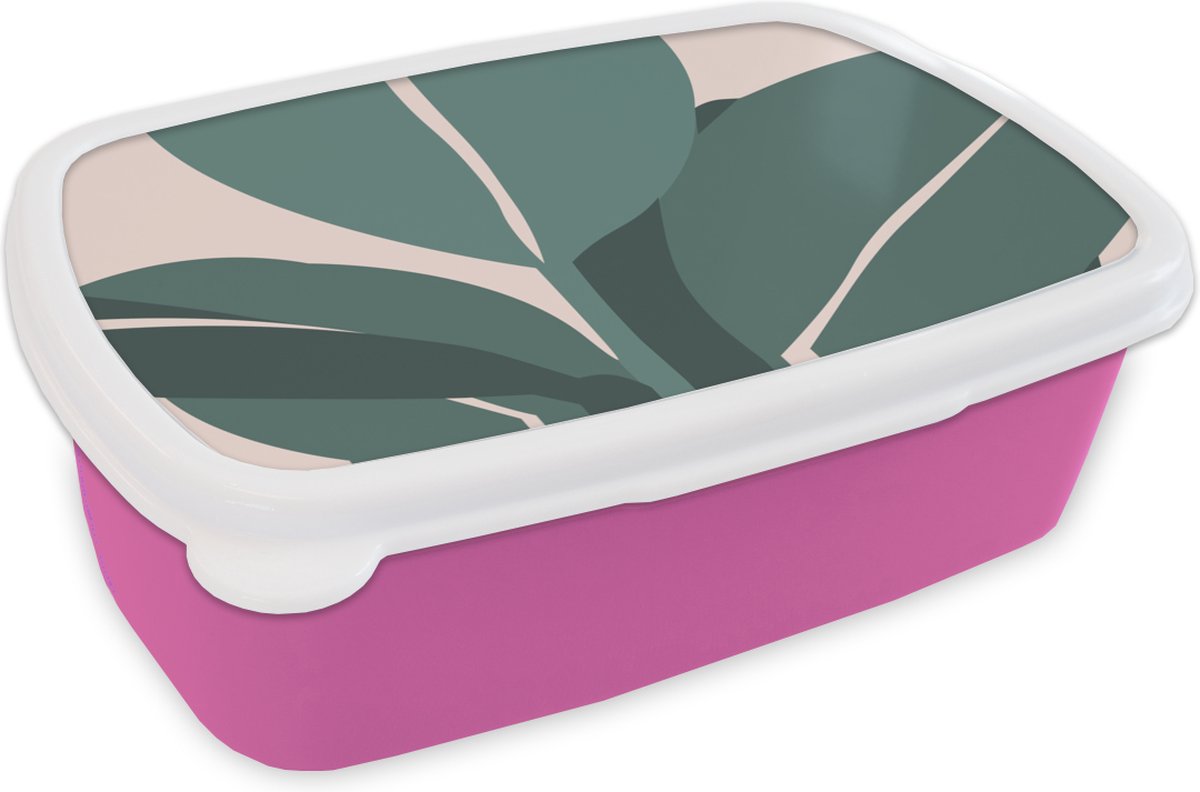 Broodtrommel Roze - Lunchbox - Brooddoos - Zomer - Bladeren - Pastel - 18x12x6 cm - Kinderen - Meisje
