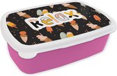 Broodtrommel Roze - Lunchbox Zomer - IJs - Zwart - Brooddoos 18x12x6 cm - Brood lunch box - Broodtrommels voor kinderen en volwassenen