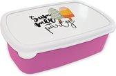 Broodtrommel Roze - Lunchbox IJs - Zomer - Grijs - Brooddoos 18x12x6 cm - Brood lunch box - Broodtrommels voor kinderen en volwassenen