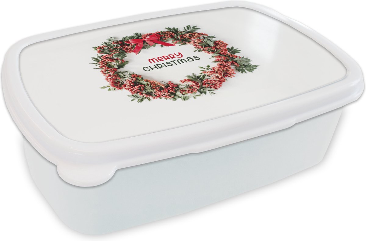 Broodtrommel Wit - Lunchbox - Brooddoos - Winter - Mistletoe - Kerstkrans - 18x12x6 cm - Volwassenen