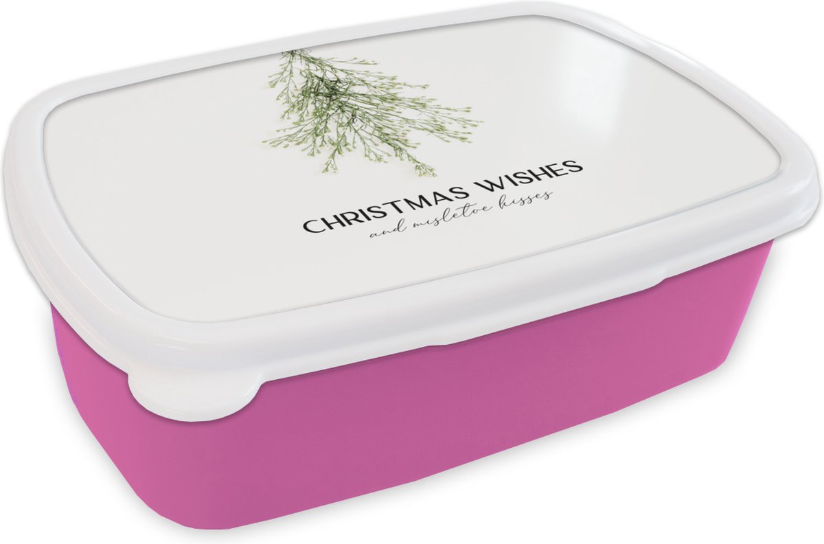 Broodtrommel Roze - Lunchbox - Brooddoos - Kerst - Kerstboom - Quote - 18x12x6 cm - Kinderen - Meisje