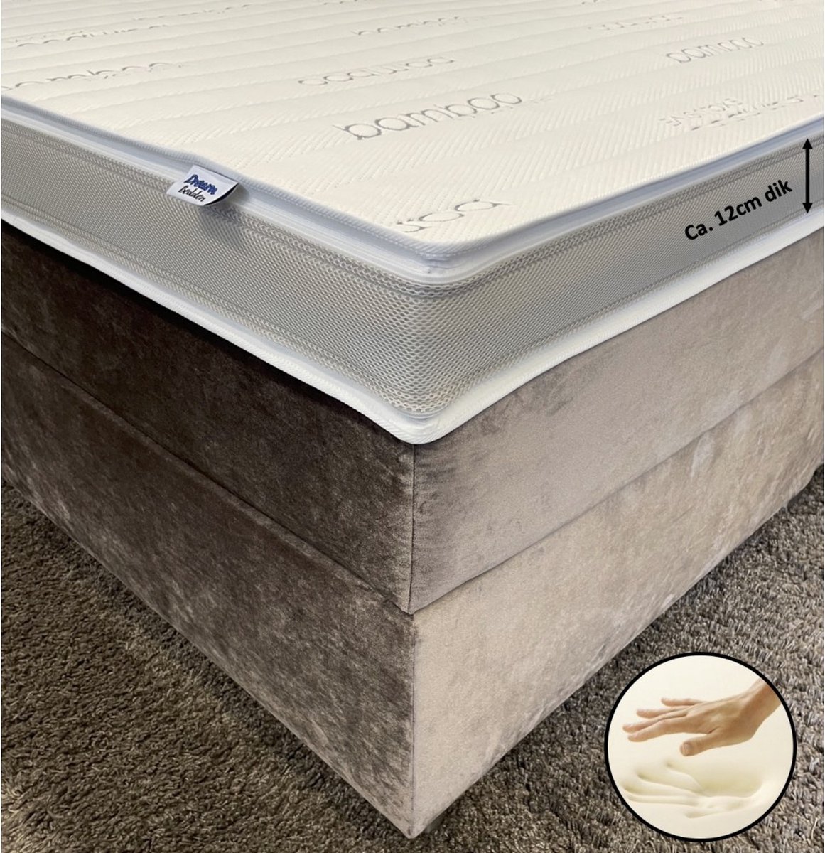 dreambedden Topper 120x200 - Zacht Orthopedisch - Nasa Traagschuim - Bamboo Exclusive - Anti Allergie - Ca. 12cm dik Wit