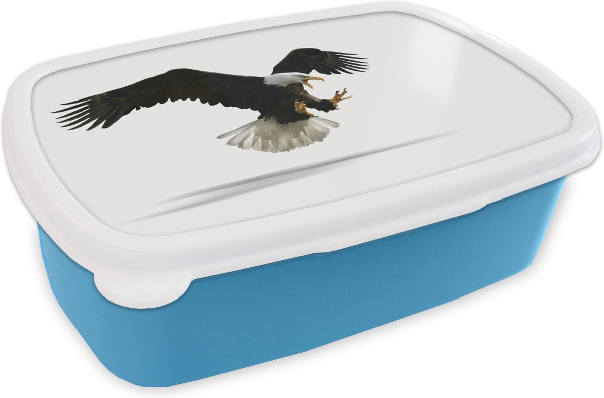 Broodtrommel Blauw - Lunchbox - Brooddoos - Arend - Vogel - Wit - 18x12x6 cm - Kinderen - Jongen