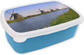 Broodtrommel Blauw - Lunchbox - Brooddoos - Nederland - Molen - Water - 18x12x6 cm - Kinderen - Jongen
