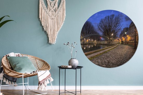 WallCircle - Wandcirkel ⌀ 120 - Kanaal sint Martin in Parijs - Ronde schilderijen woonkamer - Wandbord rond - Muurdecoratie cirkel - Kamer decoratie binnen - Wanddecoratie muurcirkel - Woonaccessoires XXL