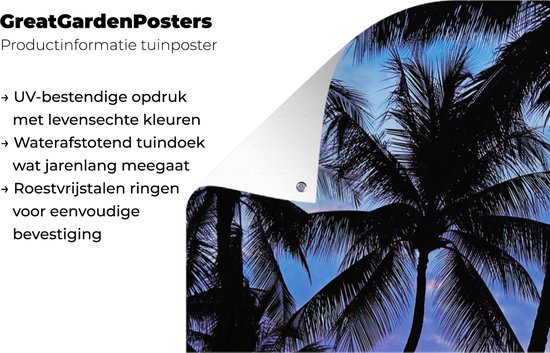 Affiche clôture Une silhouette de palmiers lors d'un coucher de soleil sur Hawaï - 100x200 cm - Toile jardin