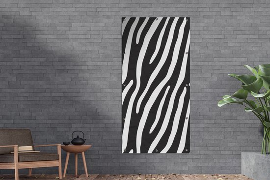 Décoration murale d'extérieur Animaux - Imprimé zèbre - Zwart - 80x160 cm - Toile de jardin - Poster extérieur