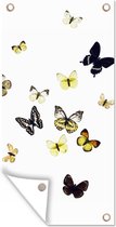 Tuinposter Vlinders op witte achtergrond - 30x60 cm - Tuindoek - Buitenposter